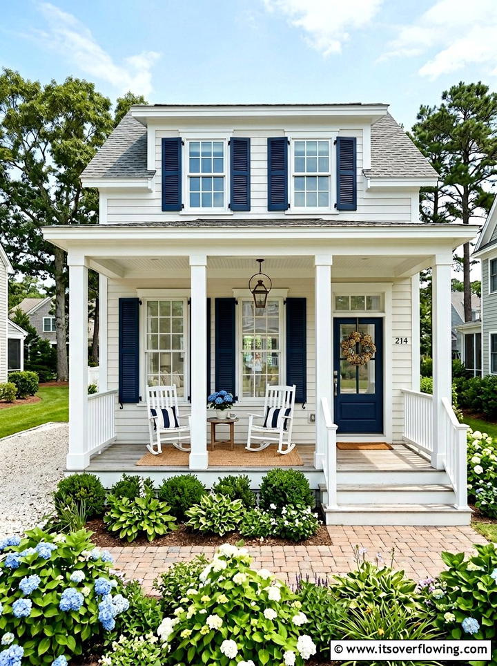 Navy Blue Shutters - 25 front porch decor ideas with coastal blue palette