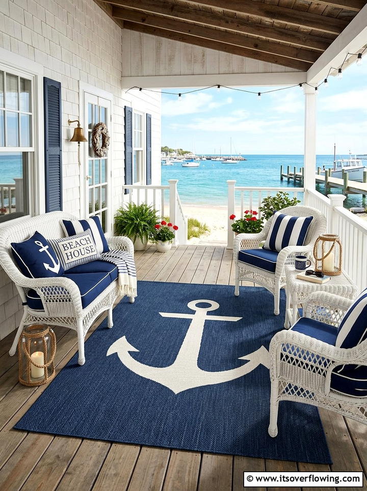 Navy Nautical Porch Rug - 25 front porch ideas with doormat