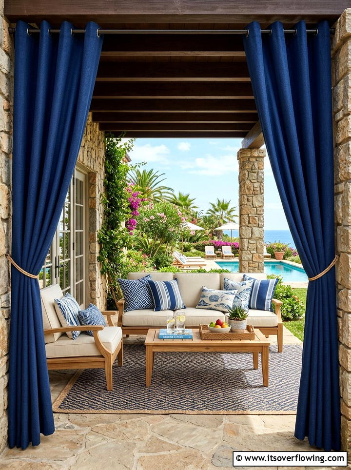 Navy Outdoor Curtains - 25 front porch decor ideas with coastal blue palette