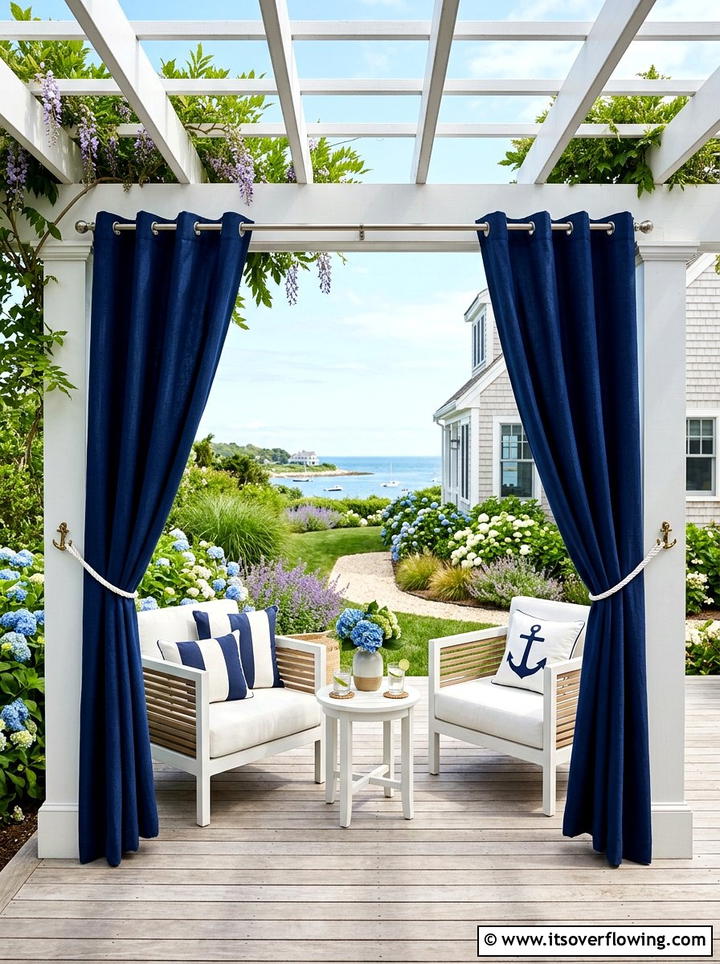Navy blue outdoor curtains - 25 backyard ideas with pergola curtains