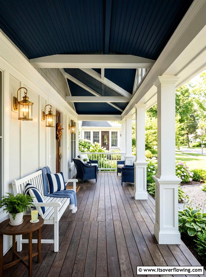 Navy blue porch ceiling - 25 front porch ideas with beadboard ceiling