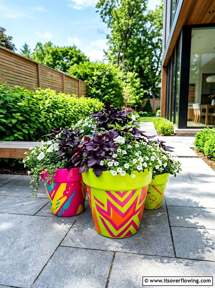 Neon Bright Outdoor Planters - 25 garden ideas with painted pots