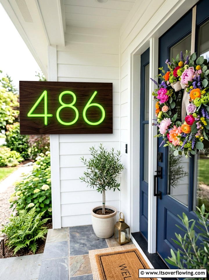 Neon House Numbers - 25 front porch decor ideas with bright colors