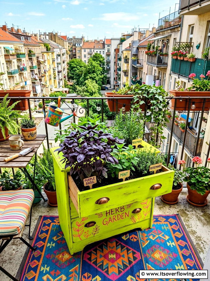 Neon Painted Herb Drawer - 25 recycled garden ideas with old drawers
