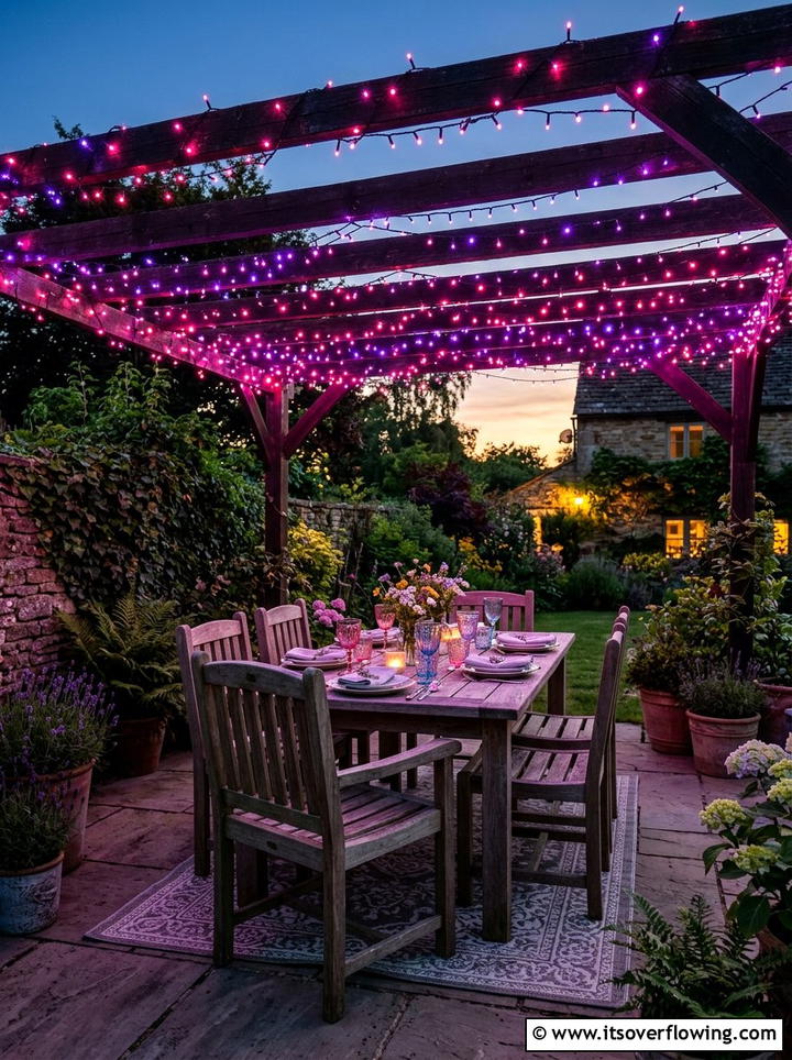 Neon fairy light string - 25 garden decor ideas with colorful accents