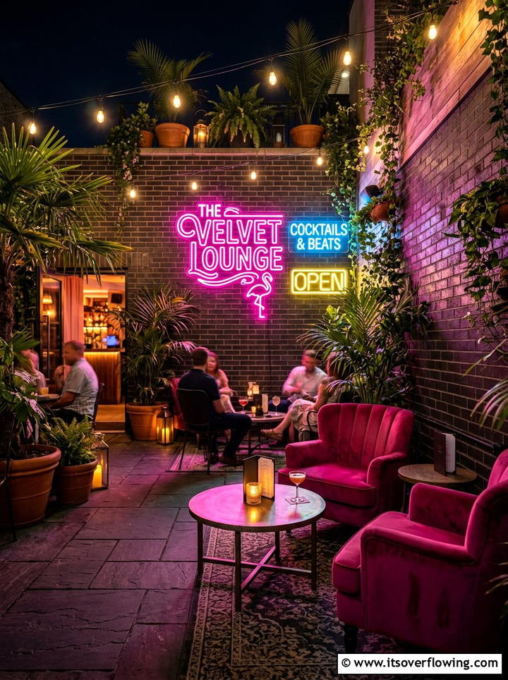 Neon signs for outdoor lounge - 25 small garden ideas with lighting