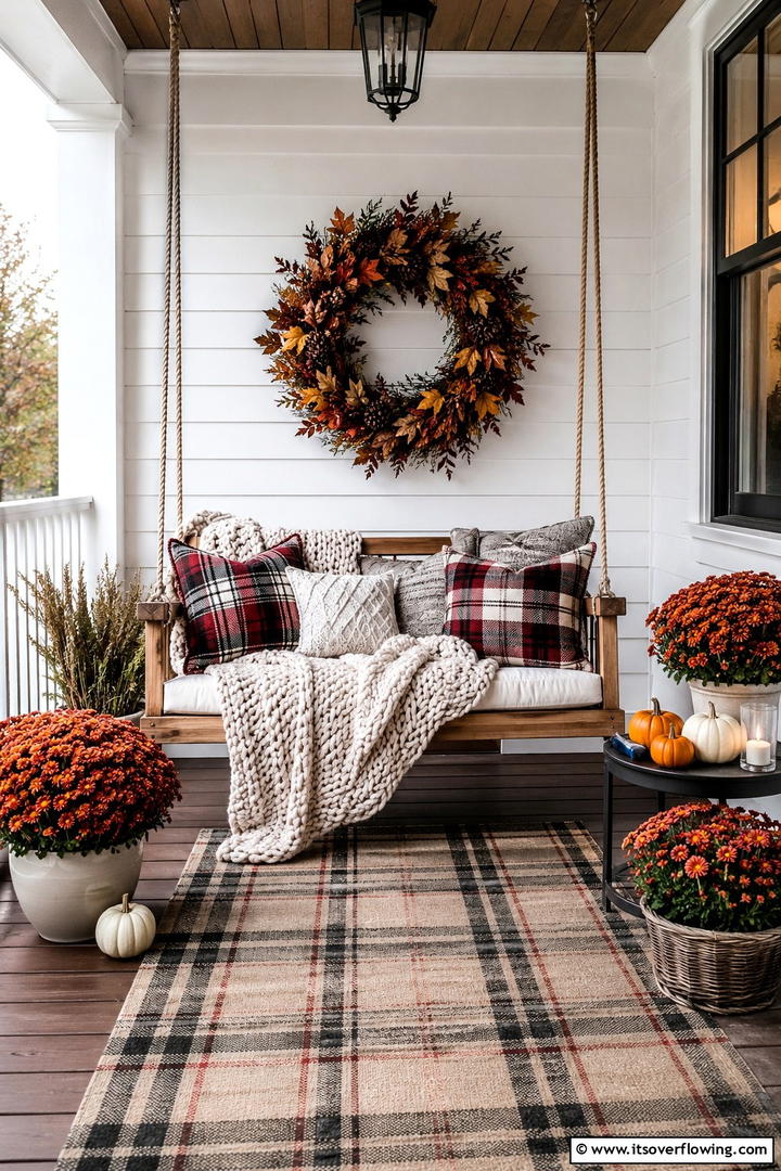 Neutral Fall with Dried Hydrangeas Porch - 50 Fall Porch Decor Ideas for Welcoming Outdoor Spaces