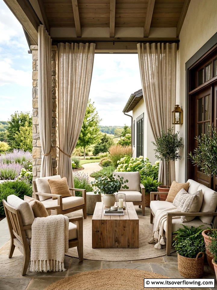 Neutral Linen Outdoor Curtains - 25 front porch ideas with outdoor curtains