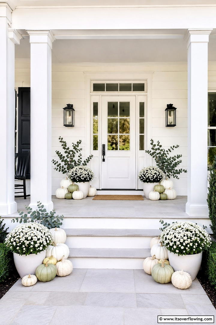 Neutral Pumpkin Arrangement - 50 Fall Front Door Decor Ideas Roundup- Curb Appeal