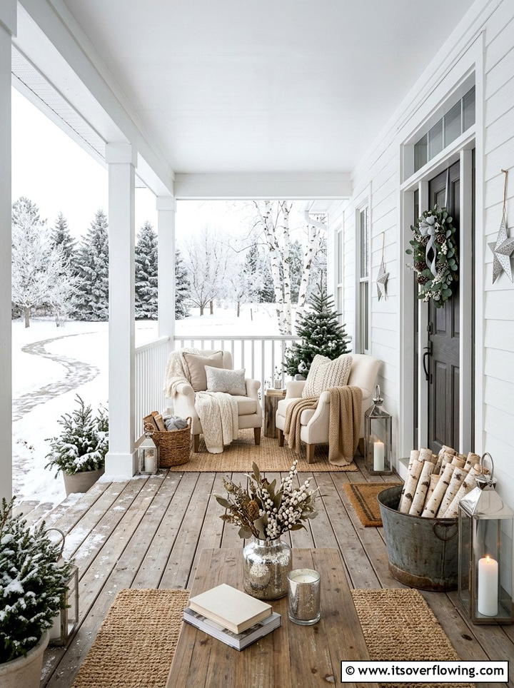 Neutral Winter Porch Aesthetic - 25 front porch ideas with winter decor