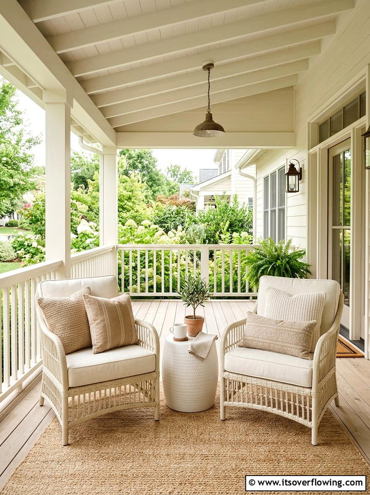 Neutral cream and beige porch decor - 25 front porch decor ideas with pillows