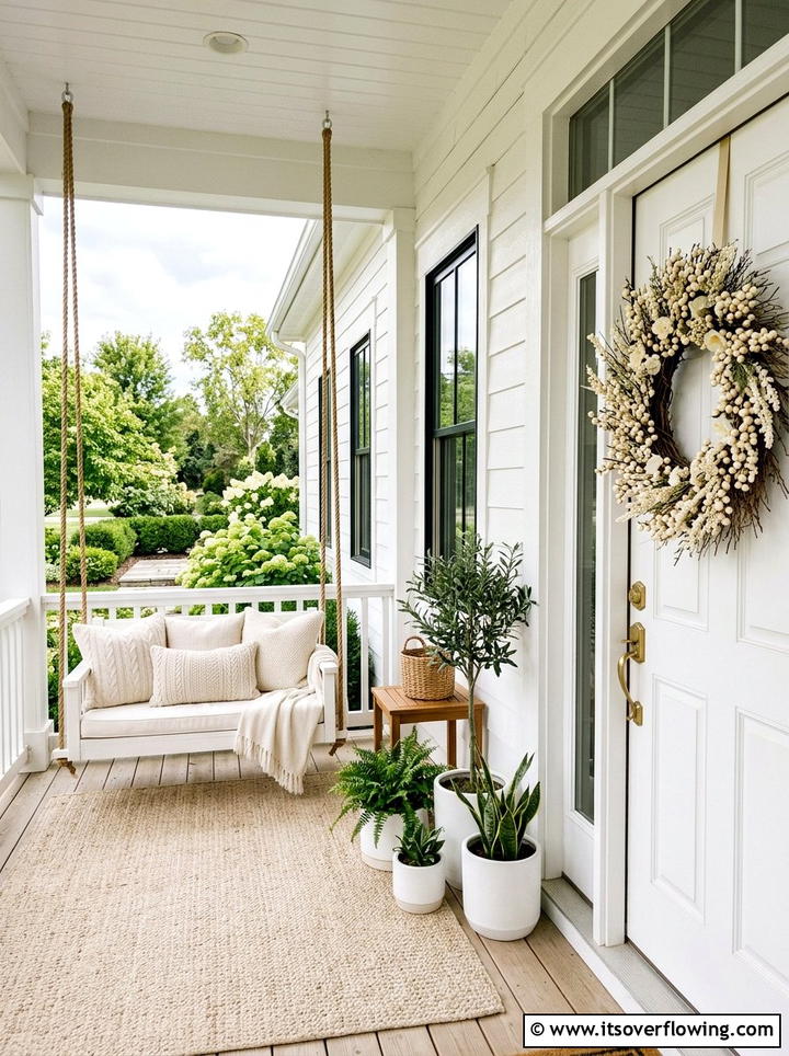 Neutral cream berry wreath - 25 front porch decor ideas with wreaths