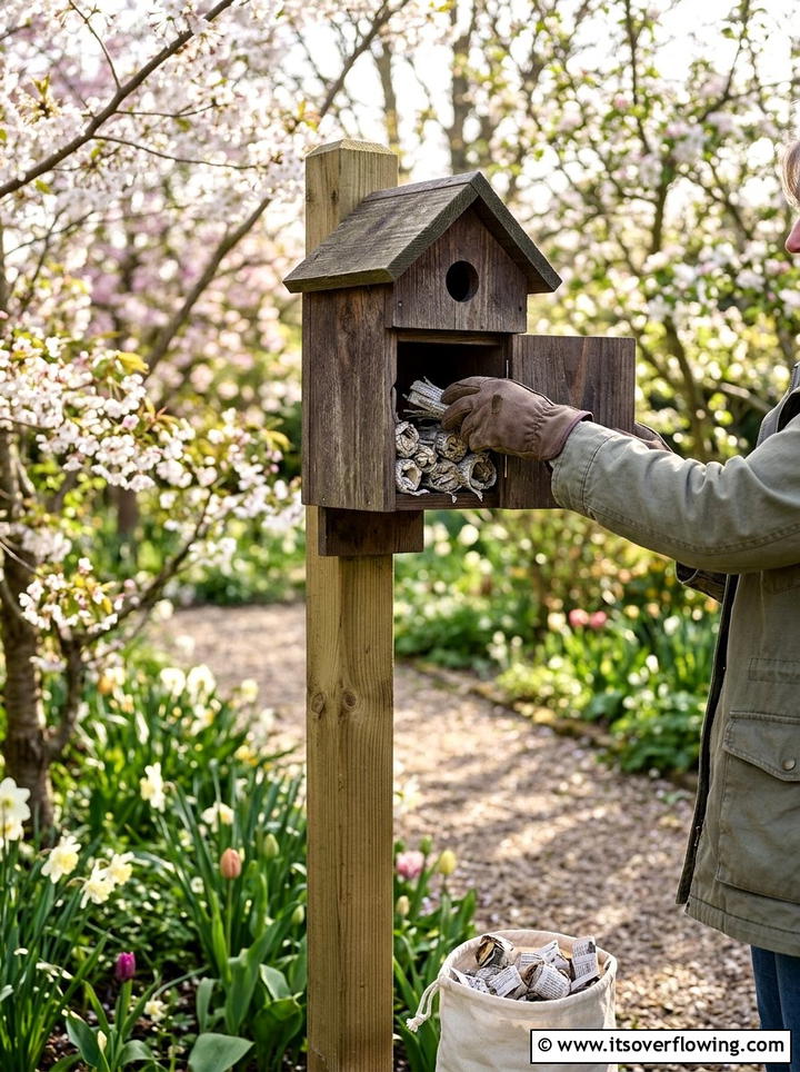 Newspaper Paper Log Bird House Bedding - 25 recycled garden ideas with old newspapers