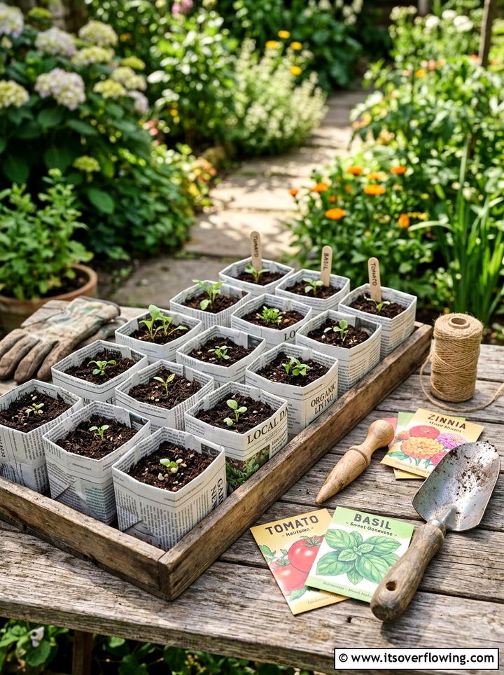 Newspaper Seed Starter Cups - 25 recycled garden ideas with seed starting trays