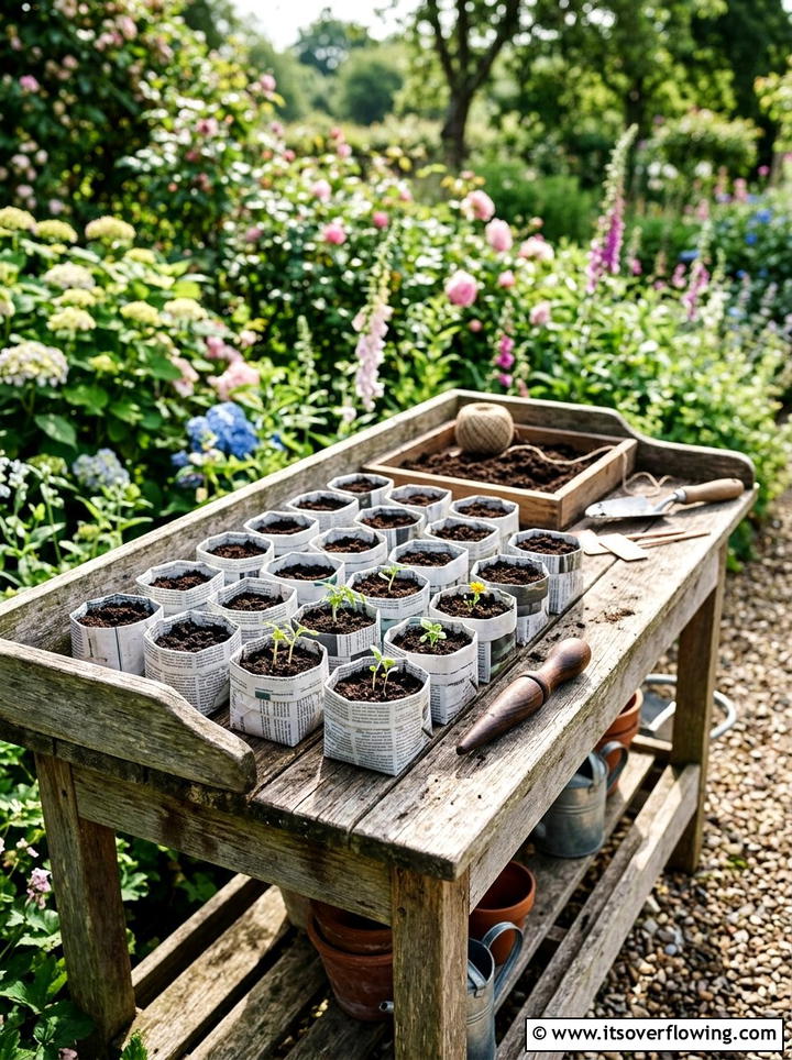 Newspaper Seed Starting Pot - 25 recycled garden ideas with old newspapers