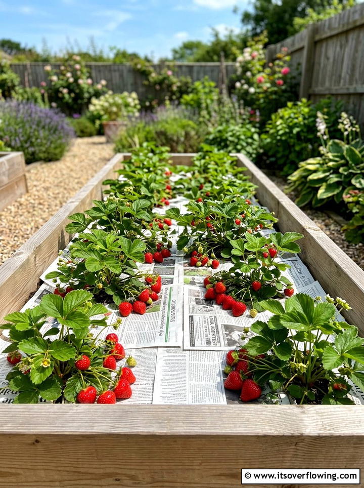 Newspaper Strawberry Bed Lining - 25 recycled garden ideas with old newspapers