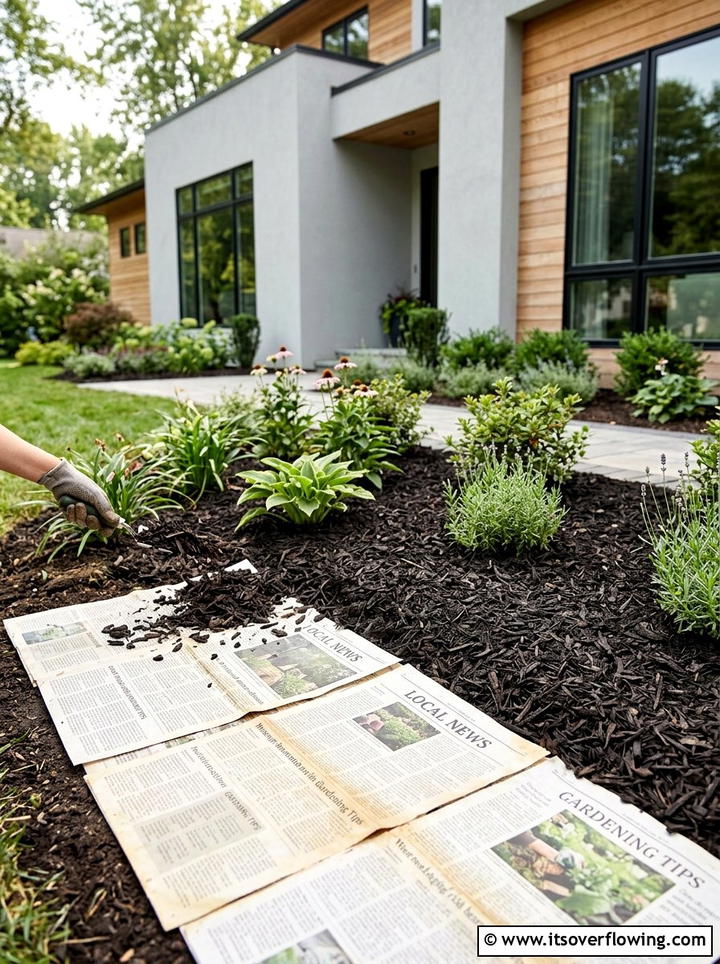 Newspaper Weed Barrier - 25 cheap garden ideas with composting