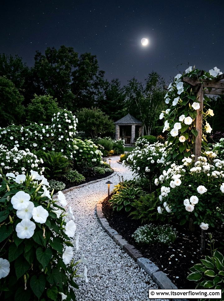 Night Garden With White Flowers - 25 backyard ideas with flower garden