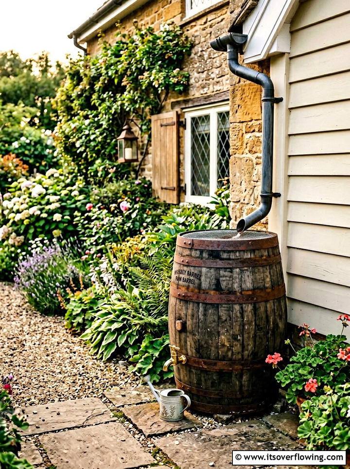 Oak whiskey barrel rain barrel - 25 upcycled garden ideas with watering stations