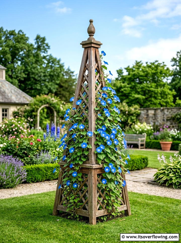 Obelisk Trellis For Flowering Vines - 25 small garden ideas with trellis