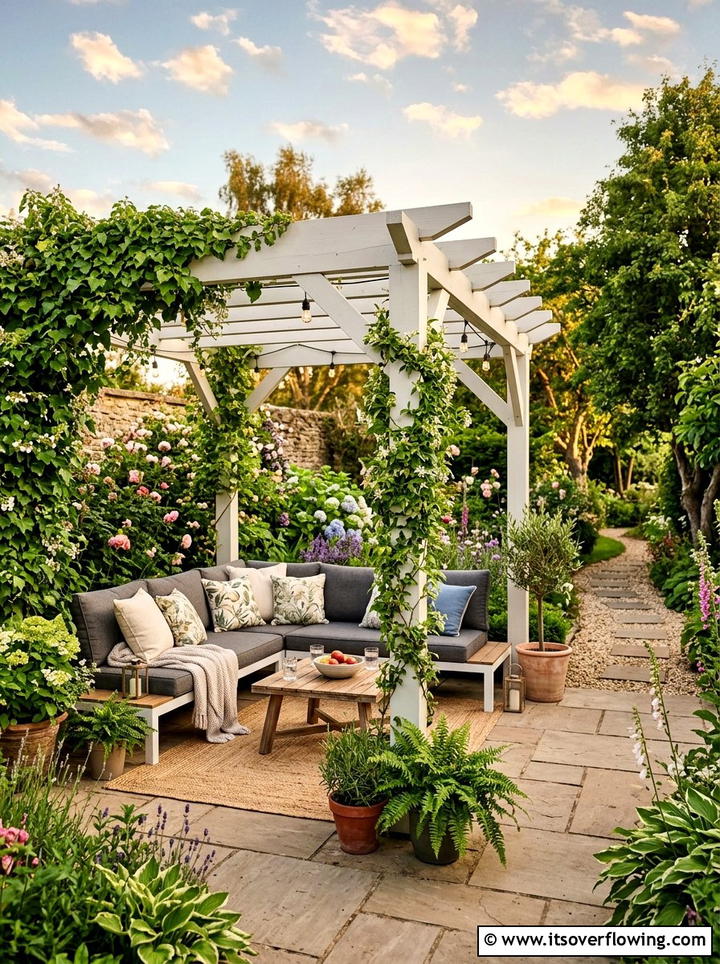 Off center pergola seating - 25 garden design ideas with asymmetry