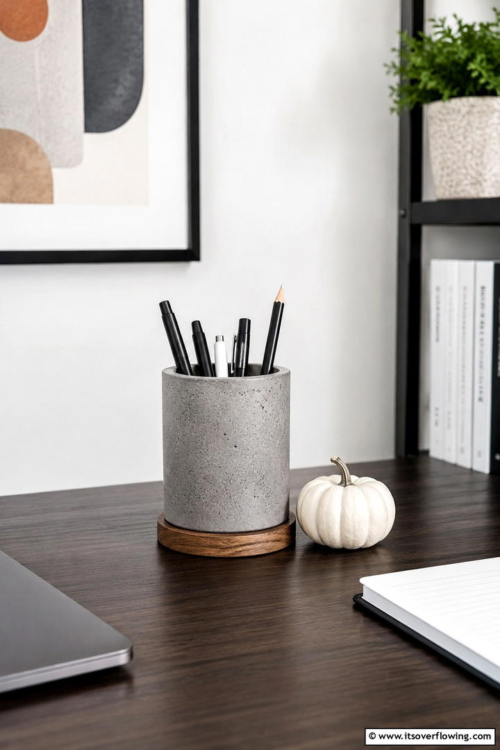 Office Desk Pencil Cup - 50 Minimalist Fall Decor Ideas to Upgrade Spaces Now