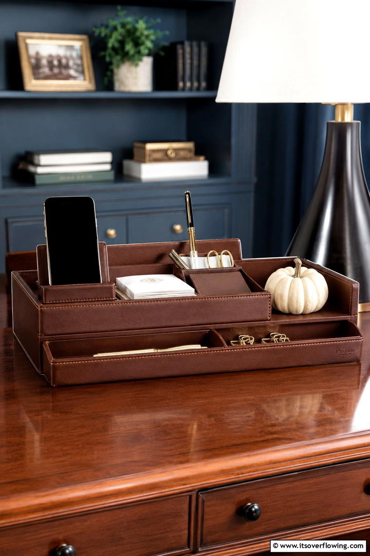 Office Desk Tray Fall Styling - 50 Fall Office Decor Ideas for A Sleek, Calm Workspace