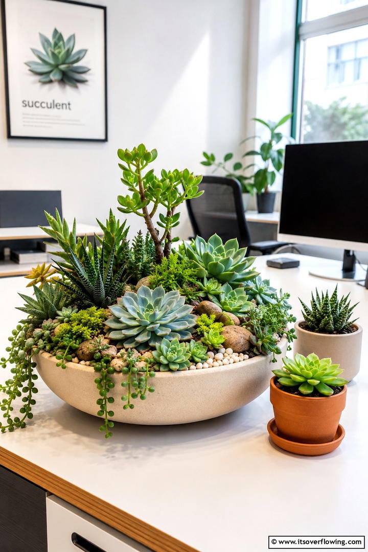 Office Desktop Succulent Garden - 50 Fall Office Decor Ideas for A Sleek, Calm Workspace