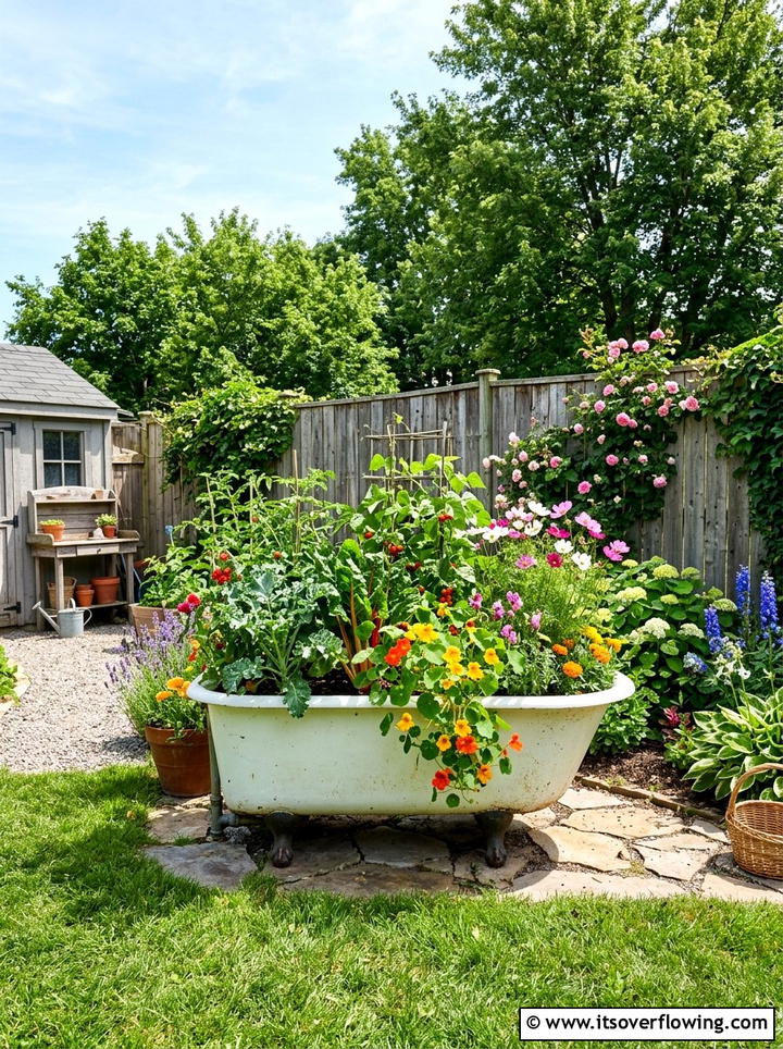 Old Bathtub Garden - 25 recycled garden ideas for small spaces