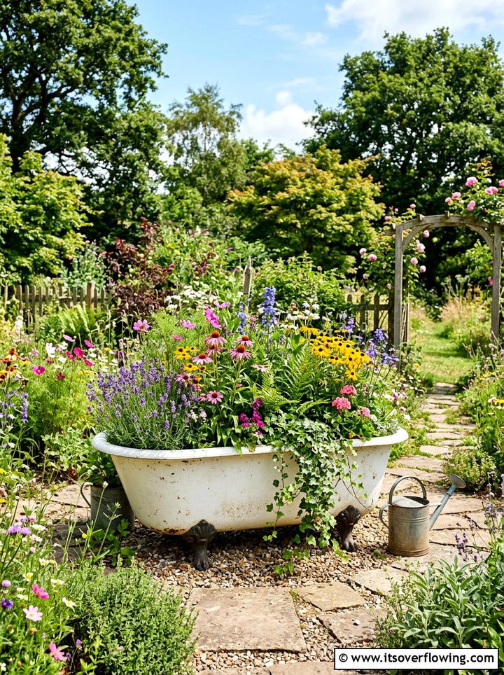Old Bathtub Garden - 25 cheap garden ideas with container gardening