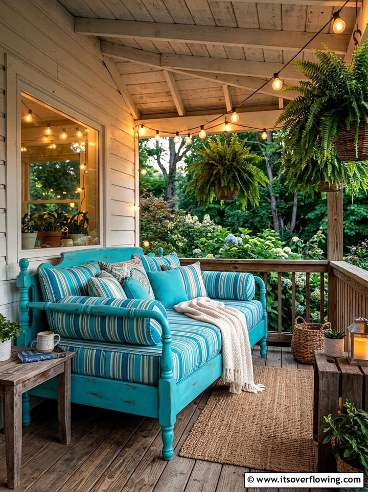 Old Bed Frame Bench - 25 upcycled garden ideas with garden benches