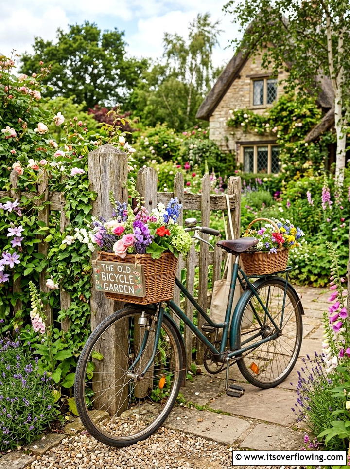 Old Bicycle Garden - 25 upcycled garden ideas with garden signs