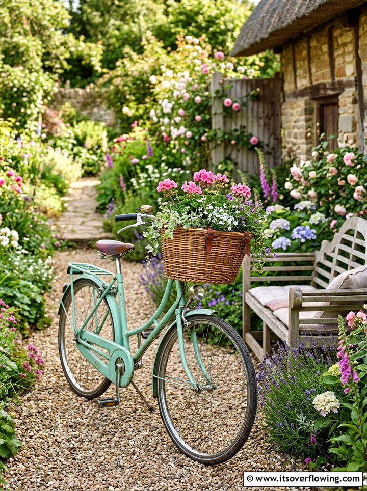 Old Bike Basket Flowers - 25 upcycled garden ideas with old bicycles
