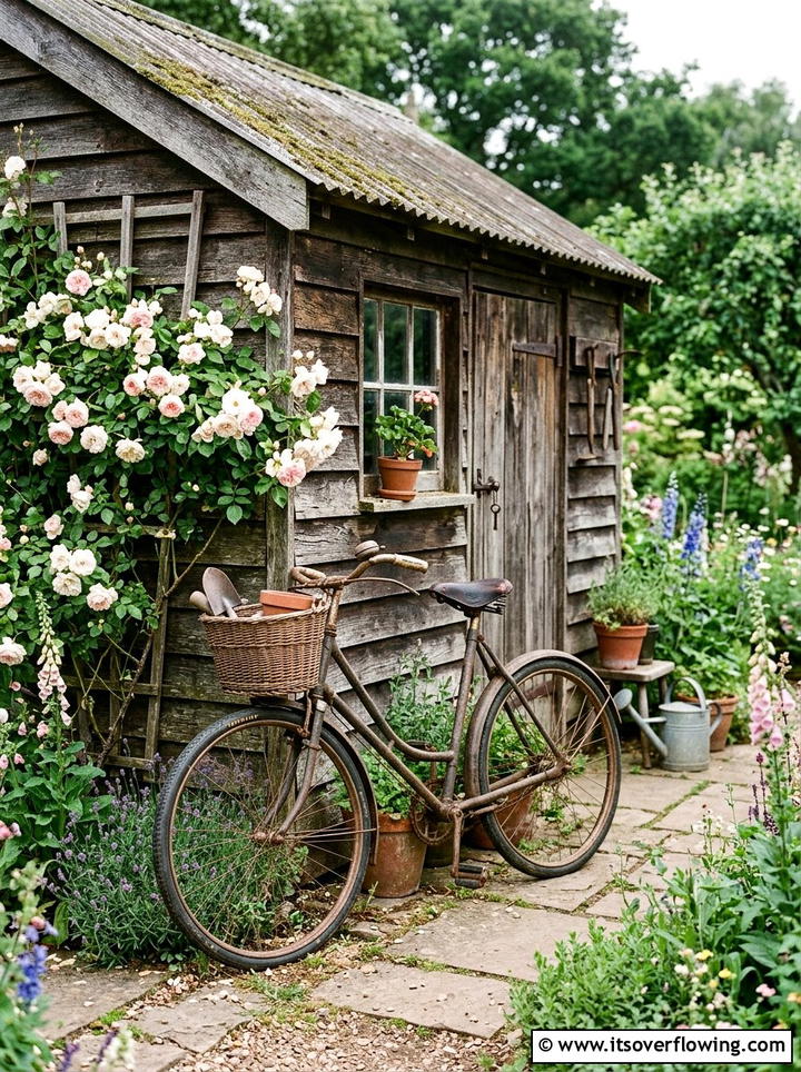 Old Bike Near Garden Shed - 25 upcycled garden ideas with old bicycles