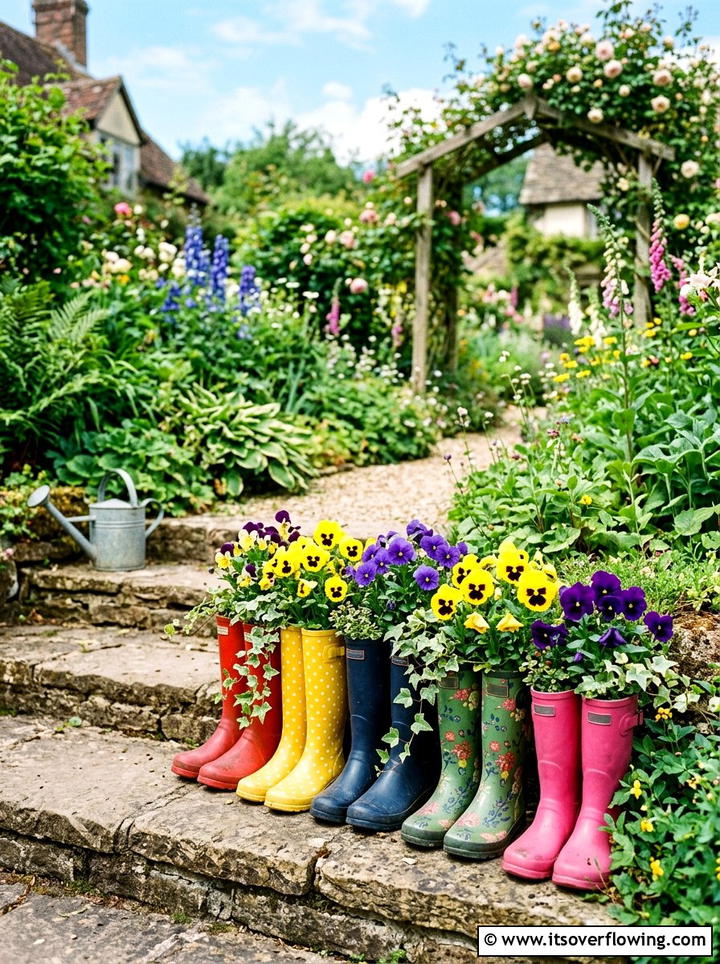 Old Boot Flower Garden - 25 recycled garden ideas for kids