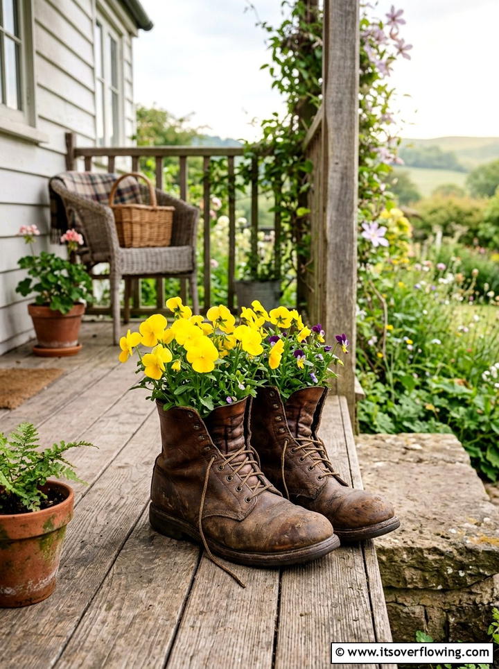 Old Boot Garden Planter - 25 recycled garden ideas with composting