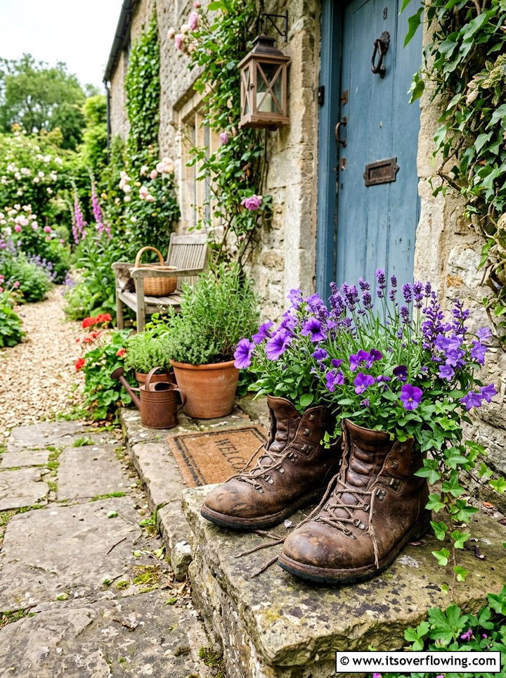 Old Boot Garden Pot - 25 upcycled garden ideas for urban gardens