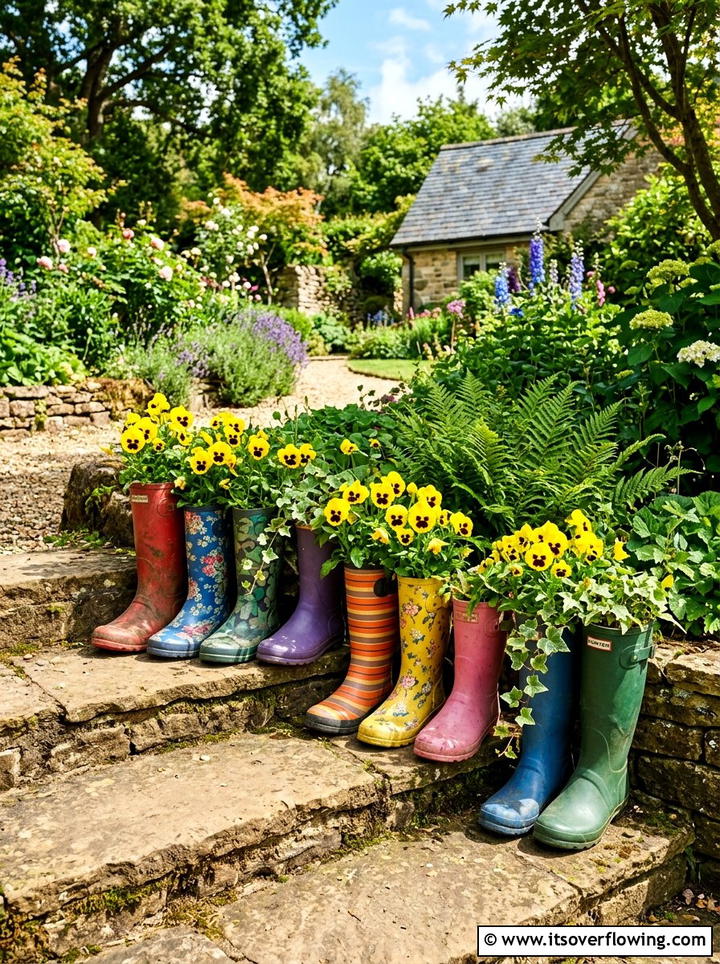 Old Boot Planter - 25 recycled garden ideas for backyard decor