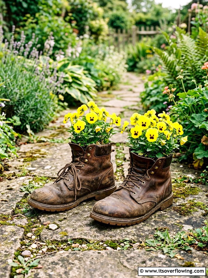 Old Boot Planter - 25 upcycled garden ideas with rustic style