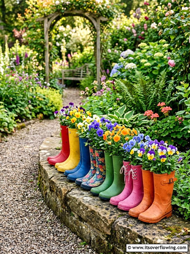 Old Boot Planters - 25 upcycled garden ideas for community gardens