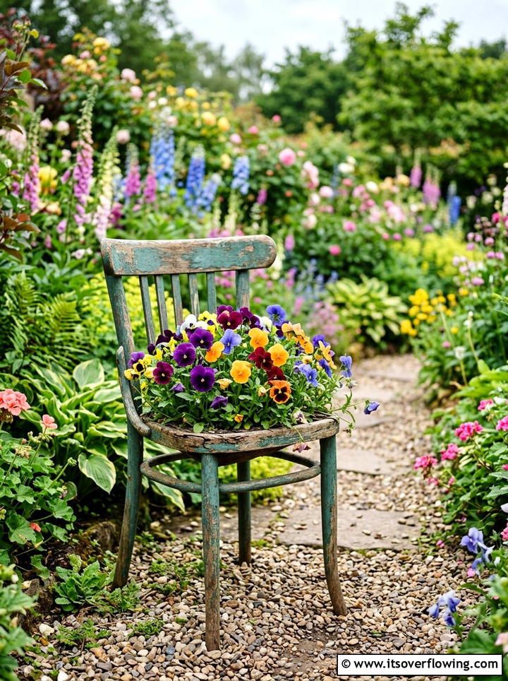 Old Chair Planter - 25 recycled garden ideas with pallet wall garden