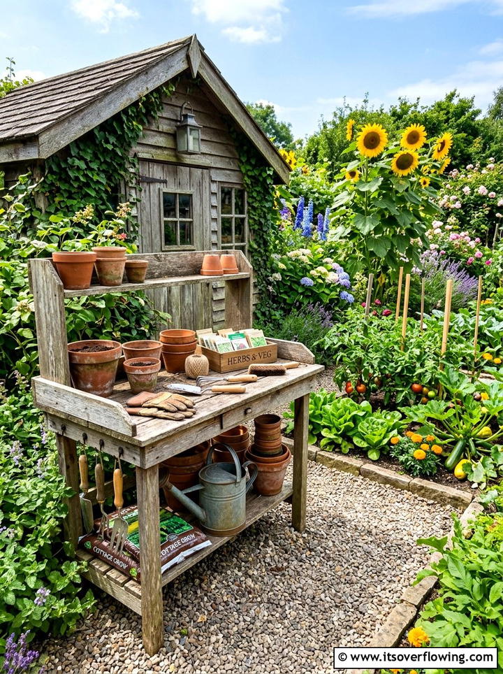 Old Desk Potting Bench - 25 upcycled garden ideas with outdoor tables