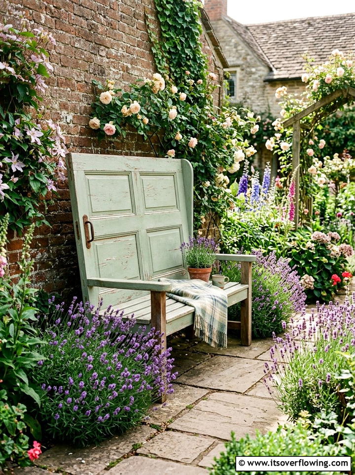 Old Door Garden Bench - 25 upcycled garden ideas with garden benches