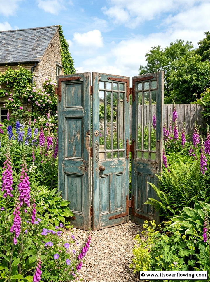 Old Door Garden Screen - 25 upcycled garden ideas with privacy screens