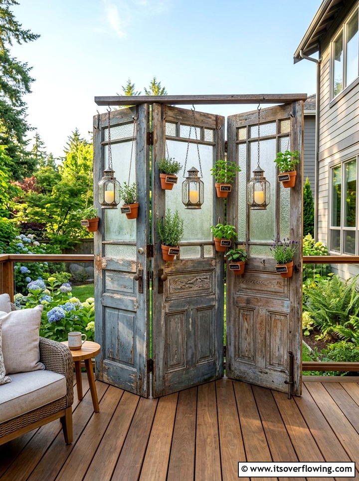 Old Door Screen - 25 backyard ideas with old furniture