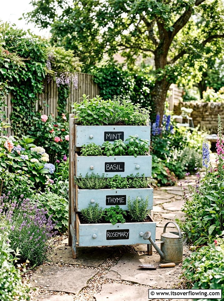 Old Drawer Herb Garden - 25 upcycled garden ideas with herb planters
