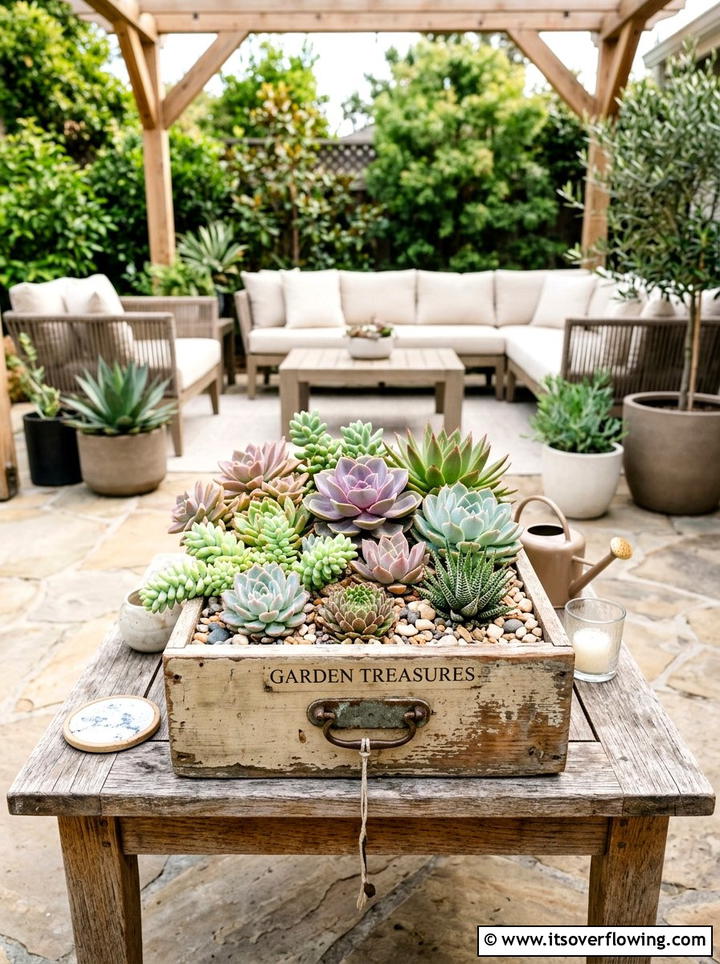 Old Drawer Succulent Garden - 25 recycled garden ideas for kids