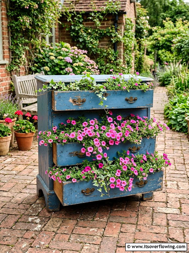 Old Dresser Drawer Planter - 25 reusing old things ideas for seasonal garden decor