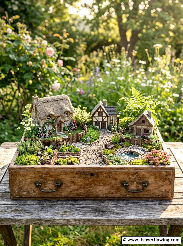 Old Dresser Drawer - 25 upcycled garden ideas with fairy gardens
