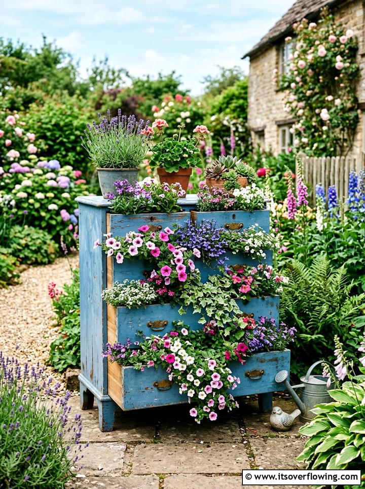 Old Dresser Planter - 25 upcycled garden ideas for schools